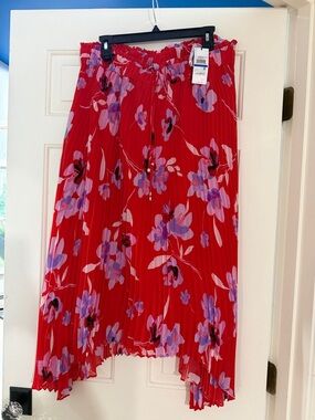 Calvin Klein Red Pleated Skirt with Pink & Purple Floral Print